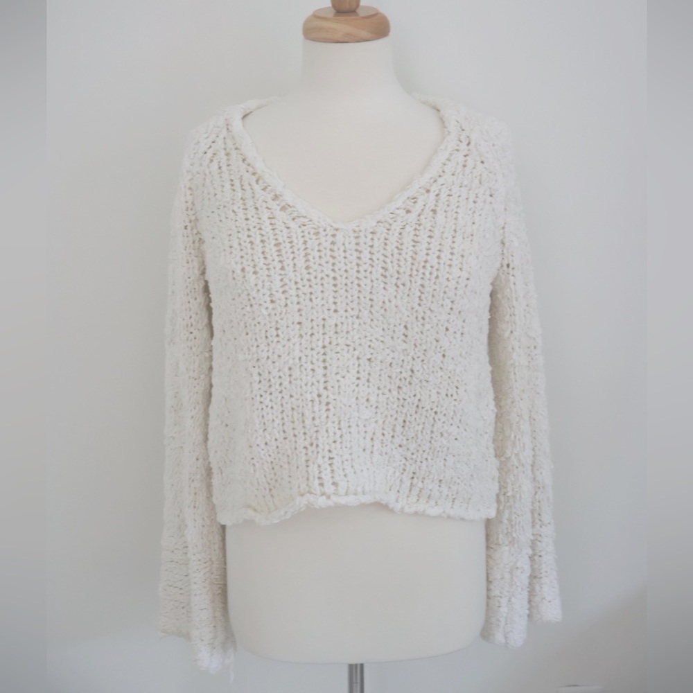 Free People White Knit Bell Sleeve Sweater Extra Small (XS)
